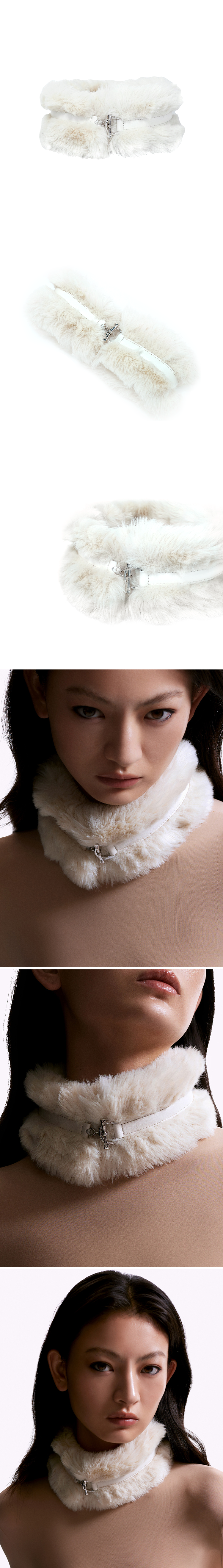long fur neckerchief with OT clasp (beige)